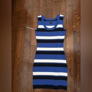 Guess by Marciano Blue and Black Striped Mini Dress